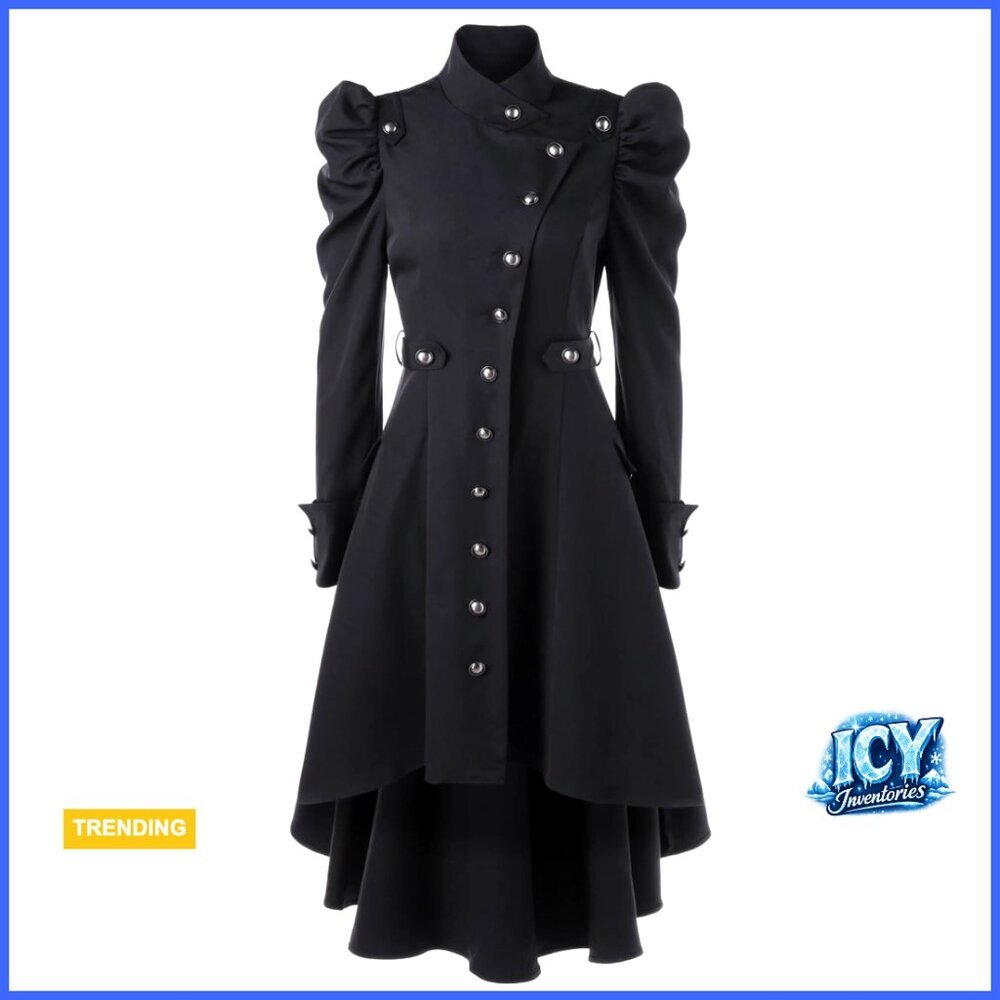 Polyester Steampunk Victorian Trench Coat with Swallow Tail Hem